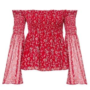 INTERMIX Kira Floral Smocked Off The Shoulder Top